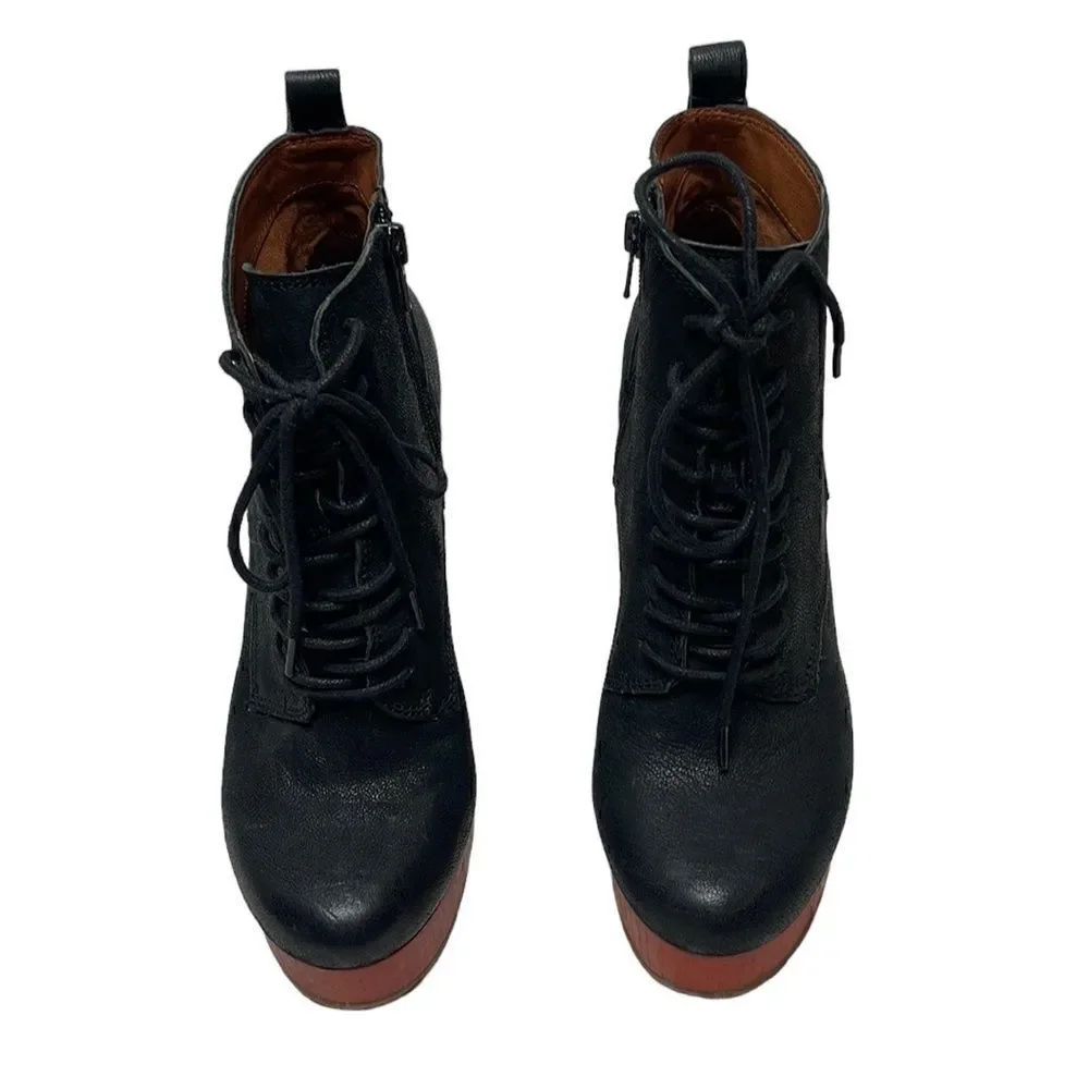 Lucky Brand Tafari Women’s Black Leather Platform Heeled Boots. Size 6.